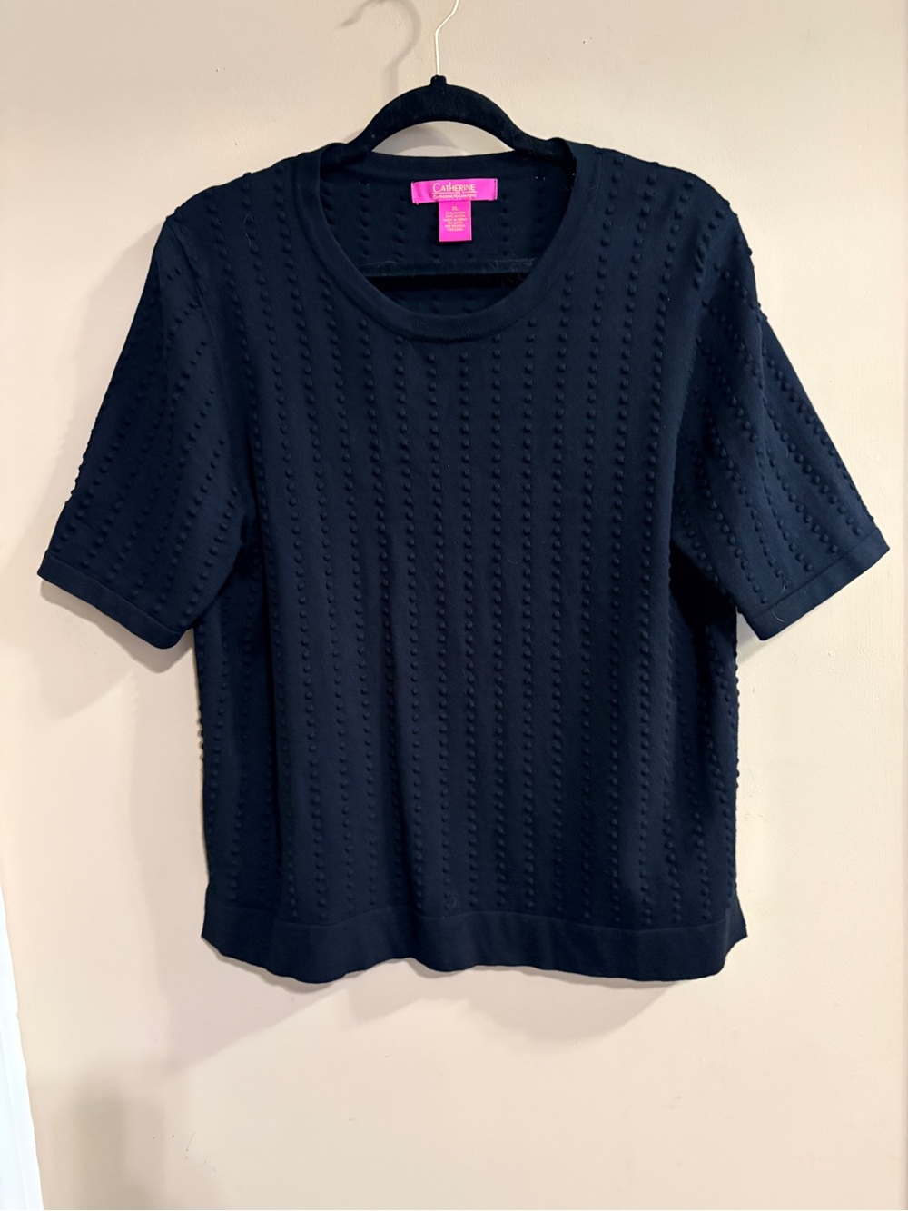 Catherine Malandrino Black Short-Sleeve Pointelle Knit Top XL